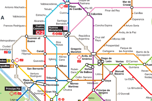 Map of central section of Madrid's Metro